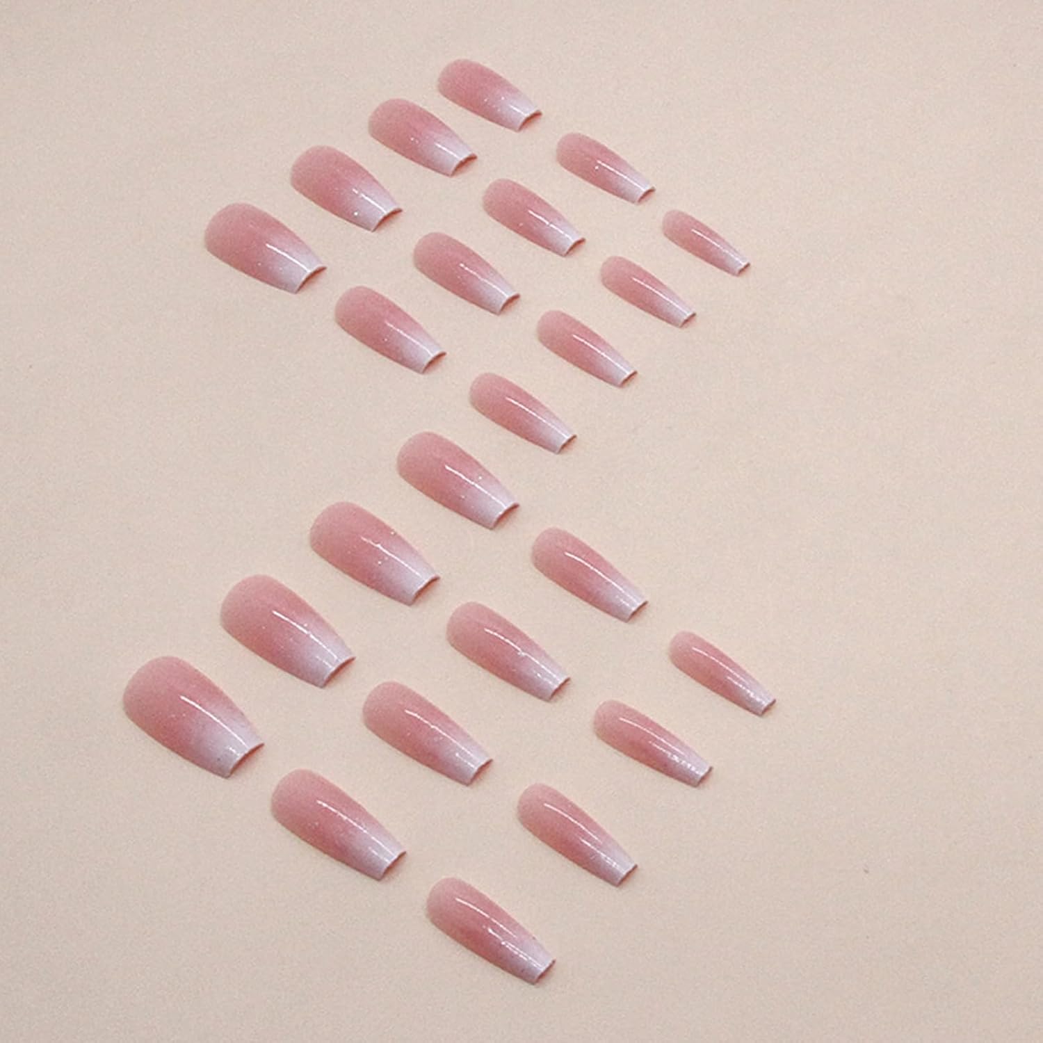 Medium Pink Ombre Coffin Press On Nails, Glitter Accents, 30 Piece Set - Image 3