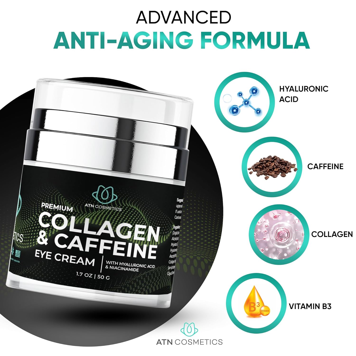 Caffeine Collagen Eye Cream for All Skin Types, Wrinkle and Puffiness Reduction, 1.7 oz - Image 6