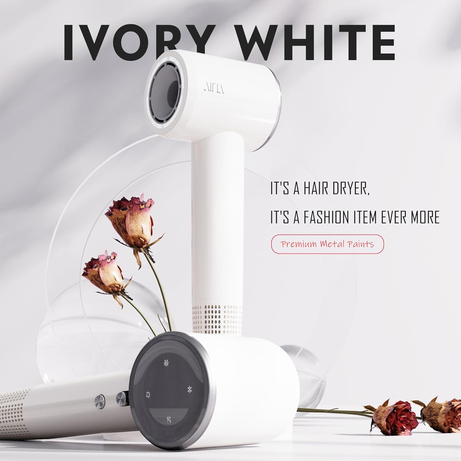 AINA Lightweight Hair Dryer Ivory White 110000 RPM with Diffuser Brush Comb 3 Attachments - Image 5