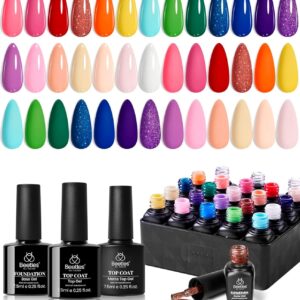 Beetles Summer Gel Polish Set 23pcs Rainbow Gel Nail Polish Pink Orange Green Red Glitter Color with Base Glossy and Matte Top Coat Manicure Kit Soak Off Uv Led Gifts for Women