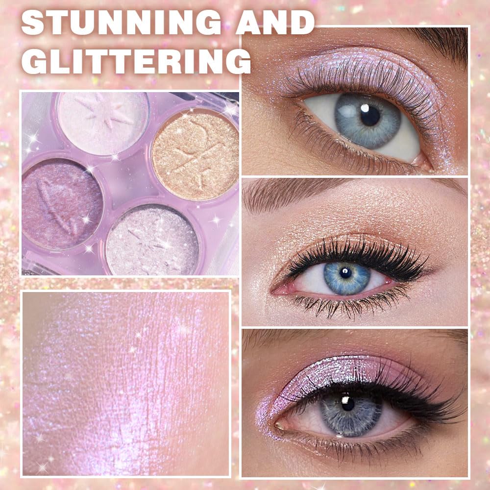 AMY'S DIARY 4 Color Light Purple Glitter Eyeshadow Palette Long-Lasting Vegan Makeup - Image 4