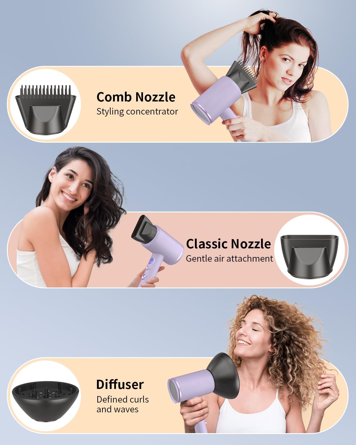 1875W Professional Ionic Hair Dryer with Diffuser, LED Display, Low Noise, Travel Friendly - Purple - Image 6