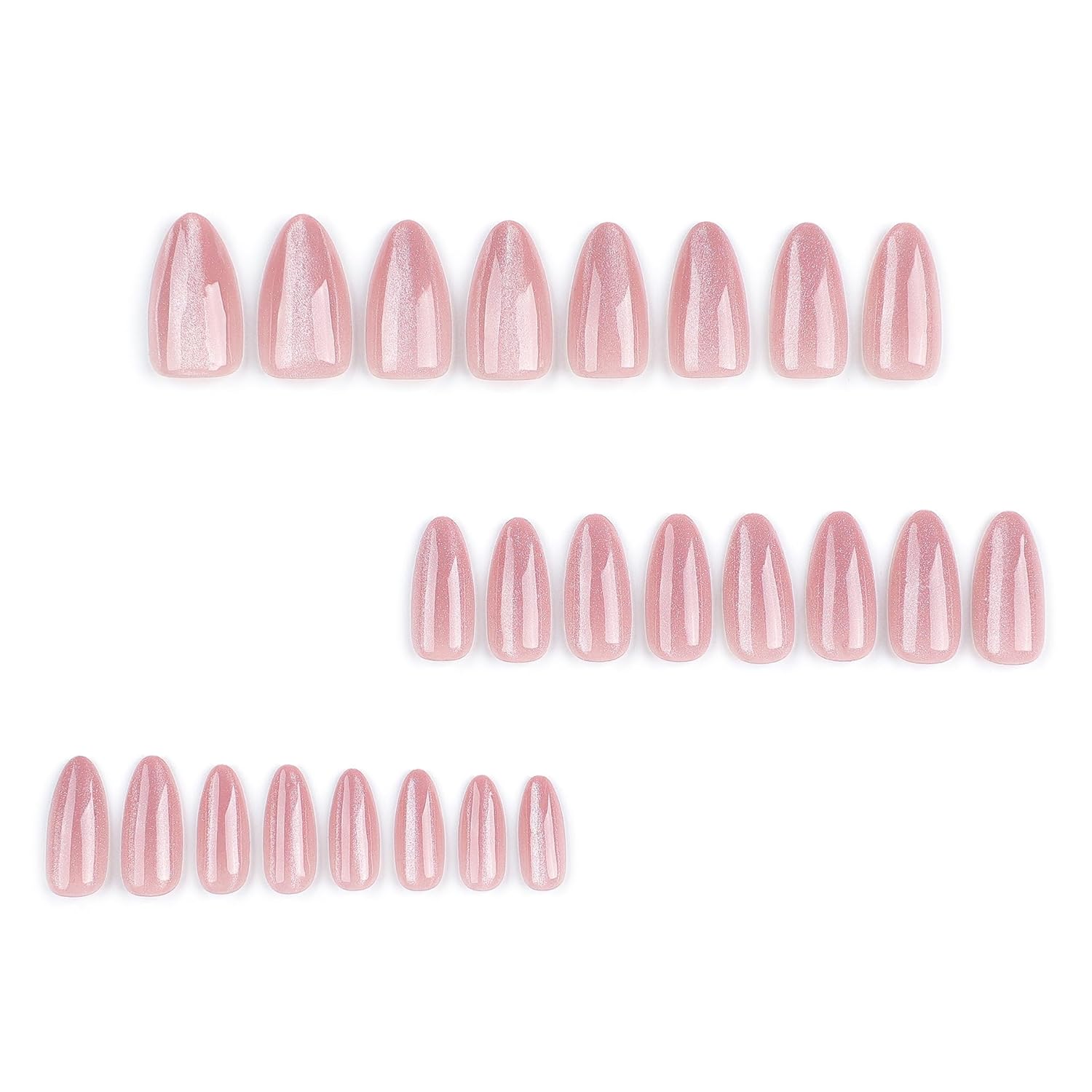 Glossy Pink Cat Eye Medium Almond Acrylic Press on Nails Full Cover 24 Piece Set - Image 4