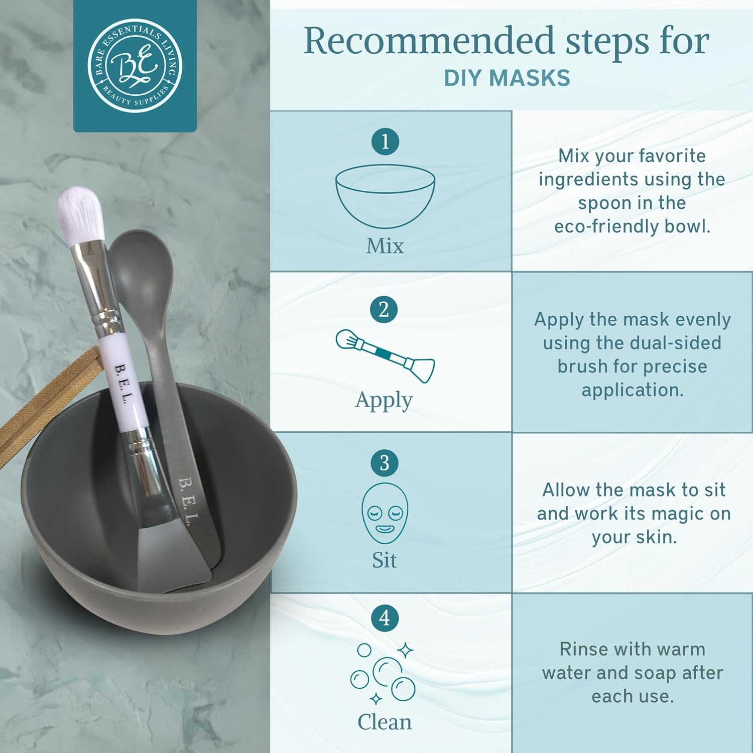 DIY Facial and Hair Mask Mixing Bowl Set with Bamboo Lid, Spoon, and Dual-Sided Brush - Image 5