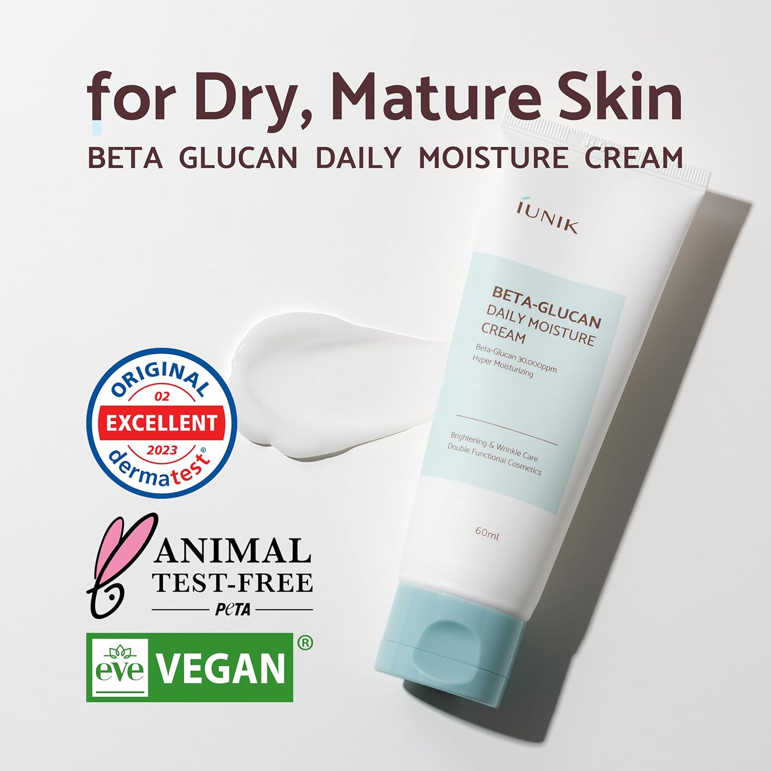 IUNIK Beta-Glucan Vegan Moisturizing Cream 100ml for Dry Sensitive Skin - Image 2
