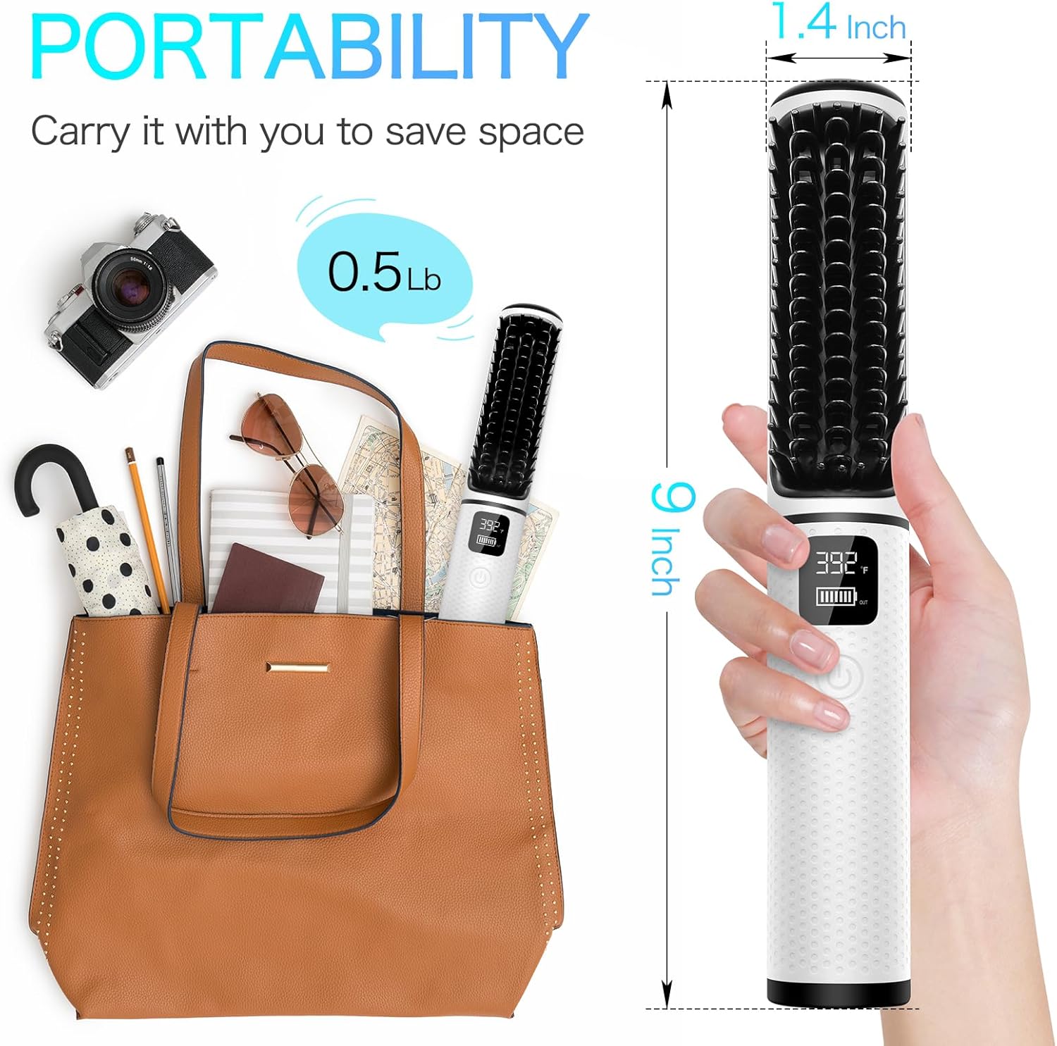 iTayga Portable 2-in-1 Cordless Hair Straightener Brush for Women, USB Rechargeable 5000mAh White - Image 6