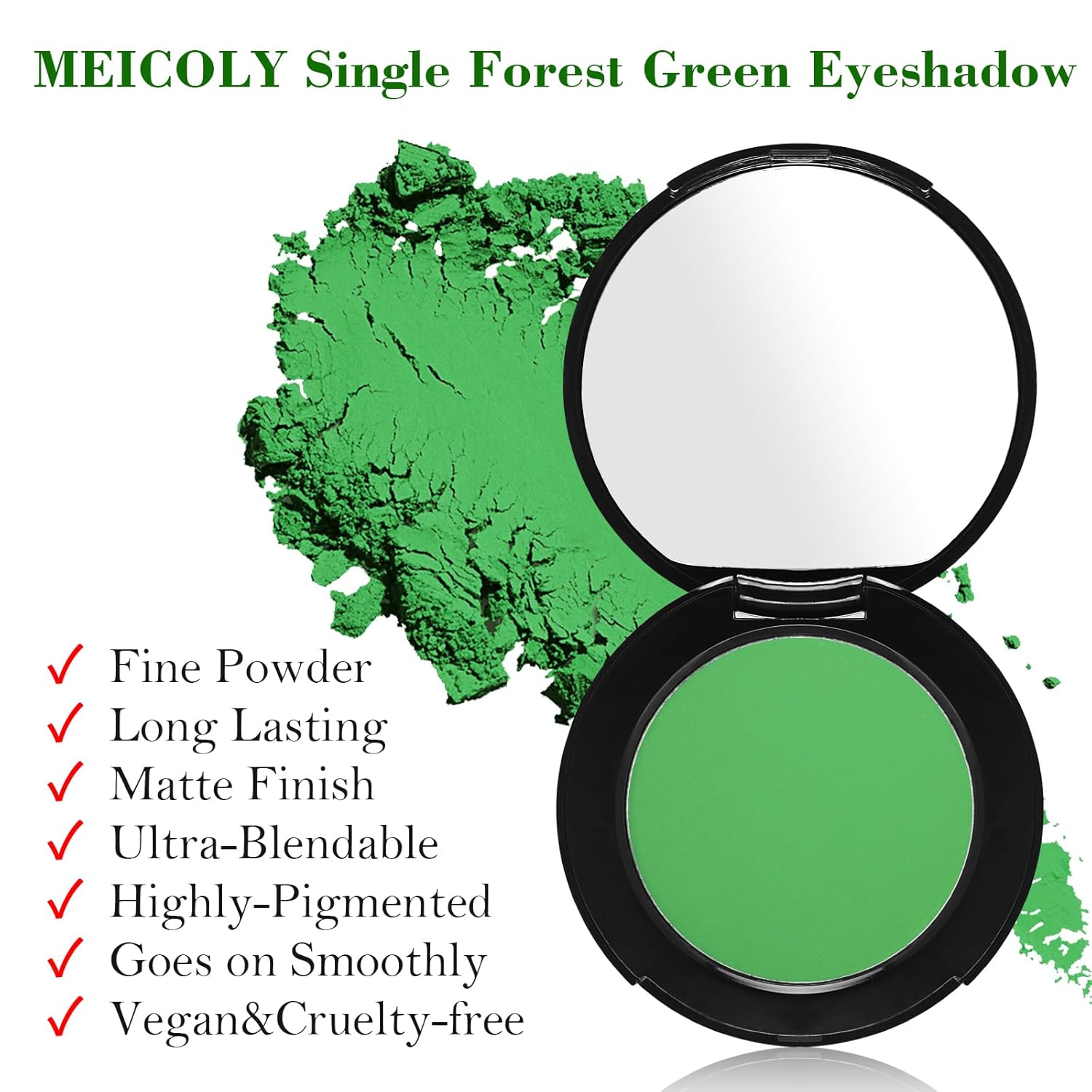MEICOLY Forest Green Matte Eyeshadow Single Pan with Mirror - Full Size - Image 2