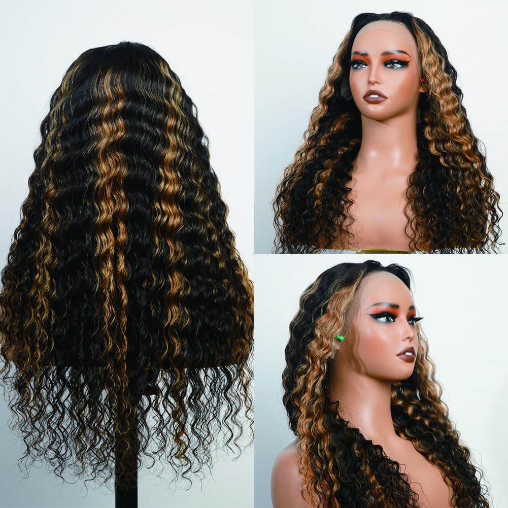 Bangjazz 26 Inch Deep Wave Human Hair Lace Front Wig 180% Density Ombre Balayage - Image 4