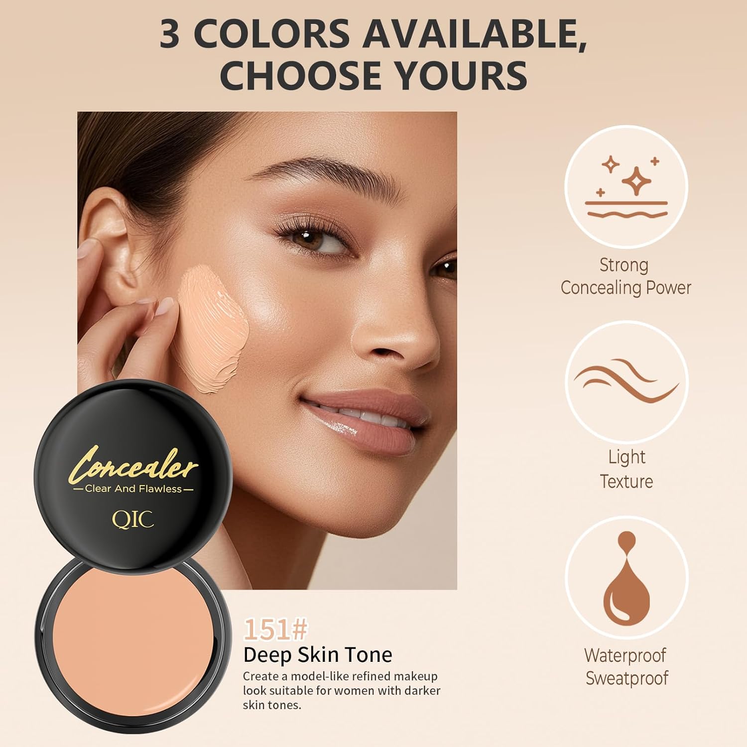 QIC Natural Full Coverage Concealer for Women, Deep Skin Tone, 1.36 Fl Oz - Image 4