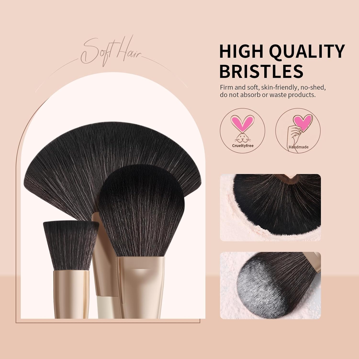 Docolor 30-Piece Professional Makeup Brush Set with Premium Synthetic Kabuki Brushes Beige - Image 4
