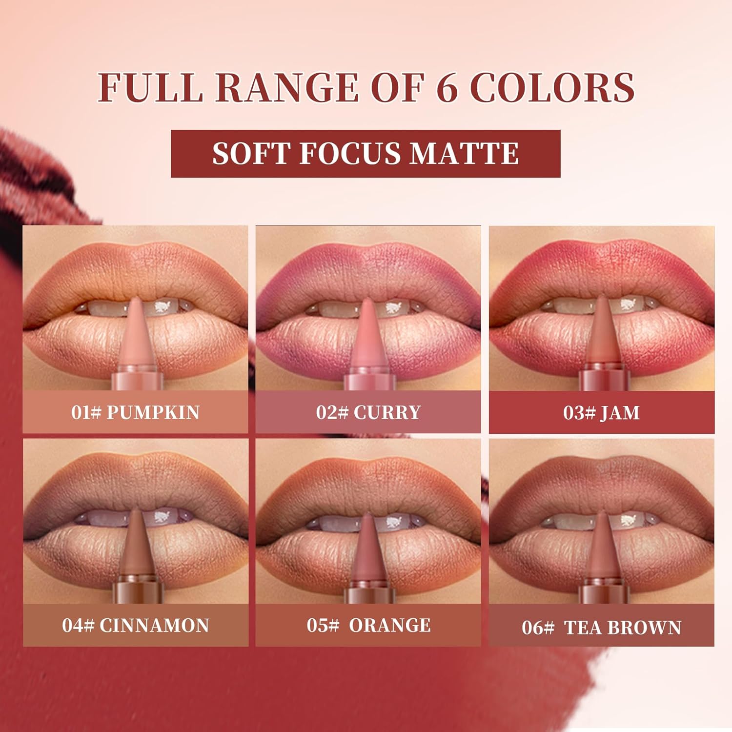 6 Pcs Ombre Lipstick and Brown Lip Liner Set Waterproof Long-Lasting Matte Finish - Image 3