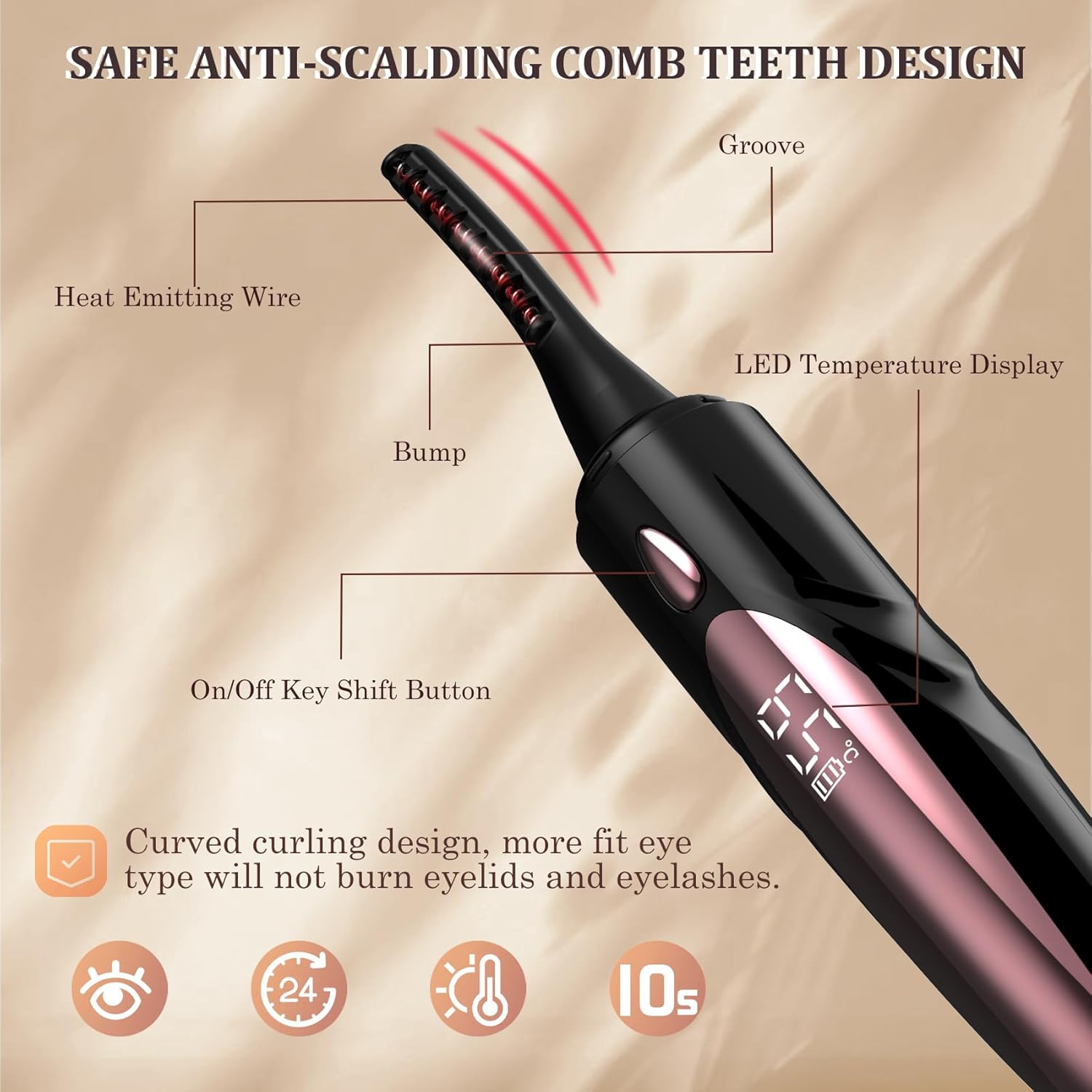 USB Rechargeable Heated Eyelash Curler Electric Makeup Tool 4 Modes LED Display - Image 6