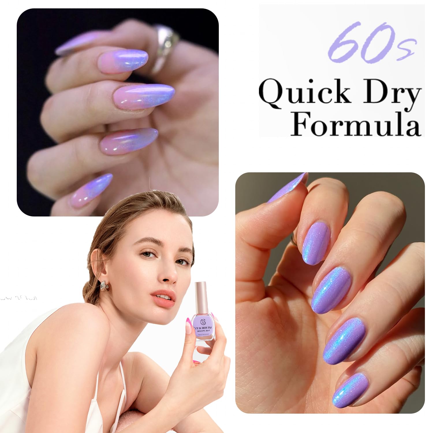 AZUREBEAUTY 4-Piece Pearl Shimmer Nail Polish Set Blue Pink White Quick Dry - Image 2