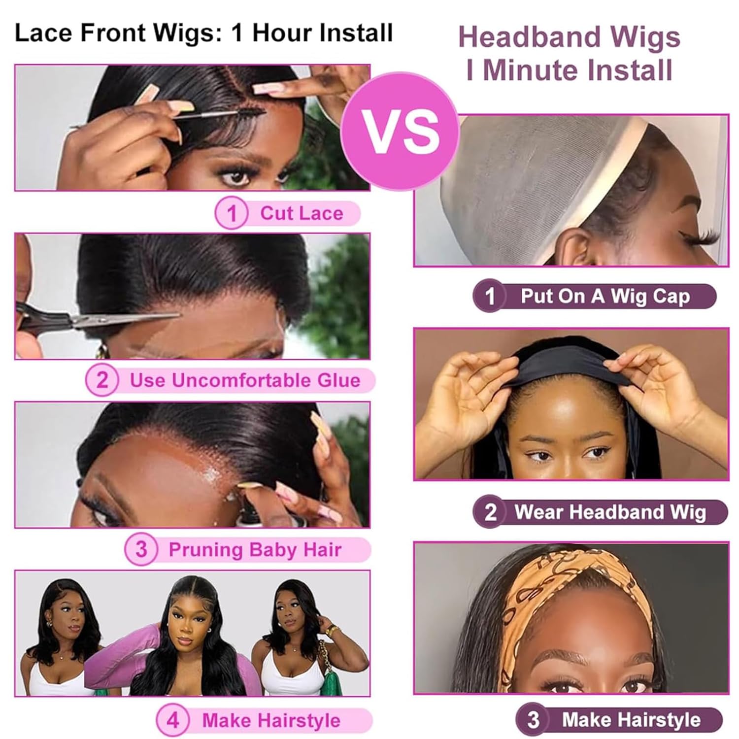 20 Inch Straight Brazilian Virgin Human Hair Headband Wig for Black Women, 150% Density - Image 5