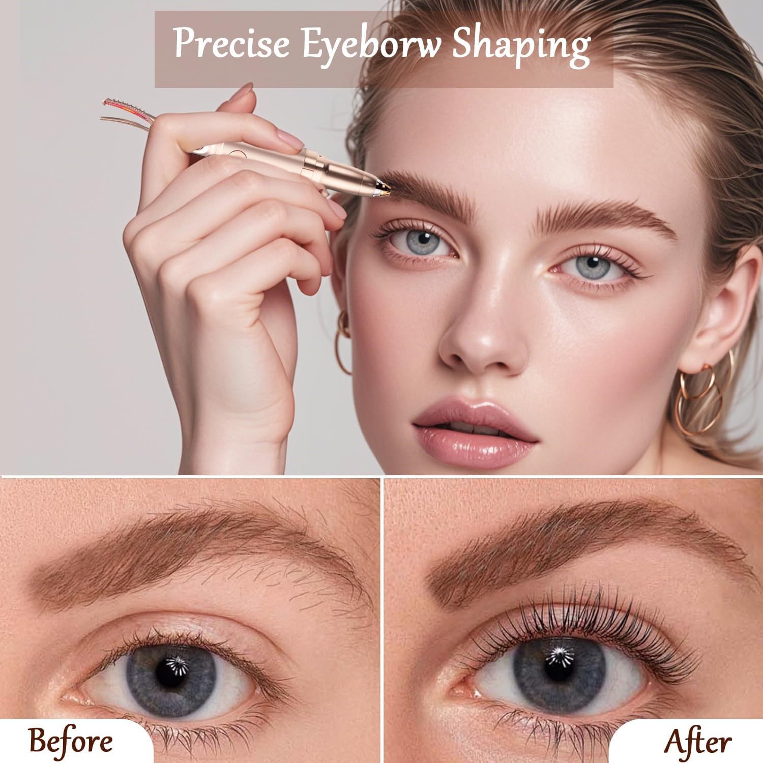USB Rechargeable 2-in-1 Heated Eyelash Curler and Eyebrow Trimmer, 2 Temperature Modes - Image 6