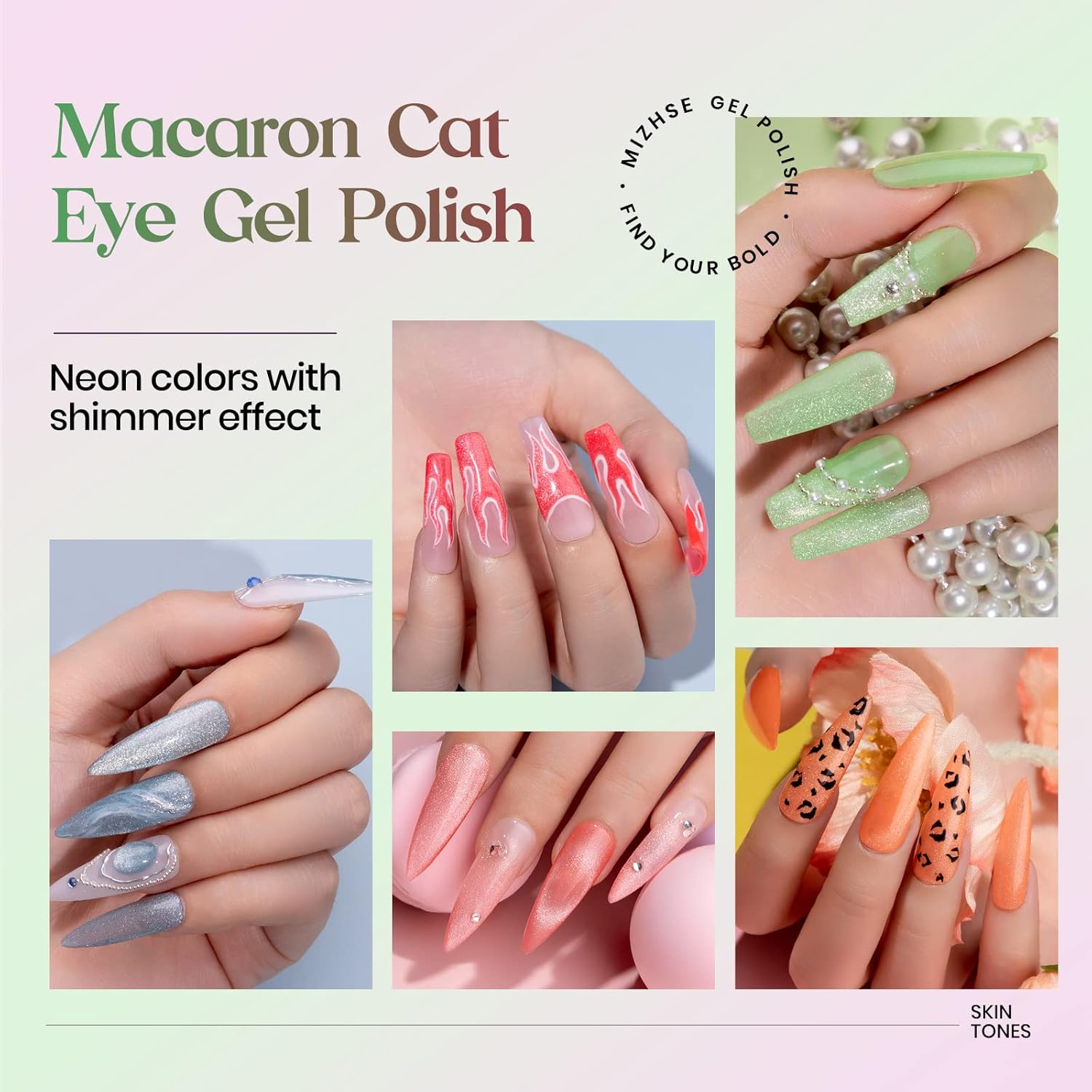 Mizhse 6-Color Glow in Dark Gel Nail Polish Set with Magnet Stick for Spring Summer Manicure - Image 5