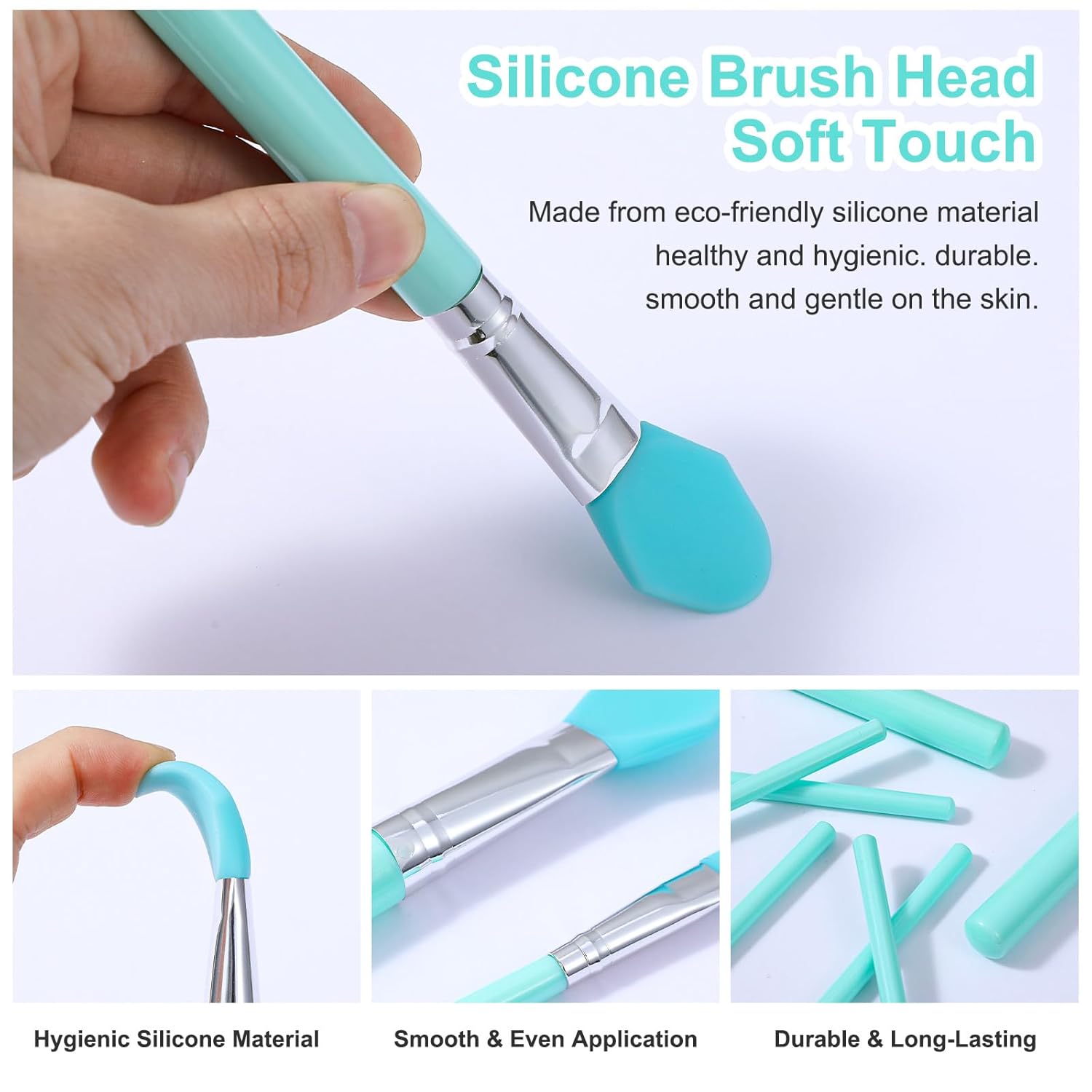 7-Piece Mint Green Silicone Brush Applicator Kit for Face Masks and UV Resin, Makeup Application - Image 5