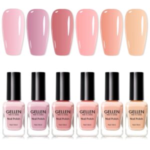 GELLEN Nude Nail Polish, Quick Air Dry Natural Traditional Regular Nail Polish 6 Colors Set for Acrylic Natural Nails Home Salon All Season, Chip Resistant, Not Gel, No UV, Hema Free, Non-toxic