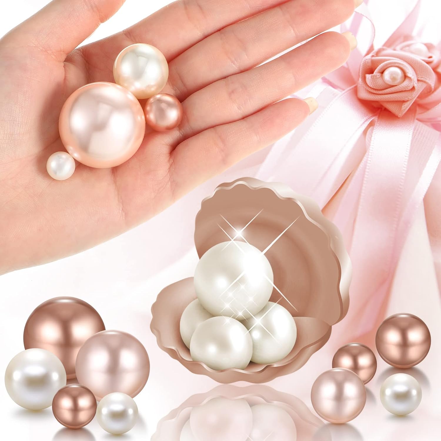 Jadive 200 pc Assorted Size No Holes Pearl Beads for Vase Filler Decor - Image 2