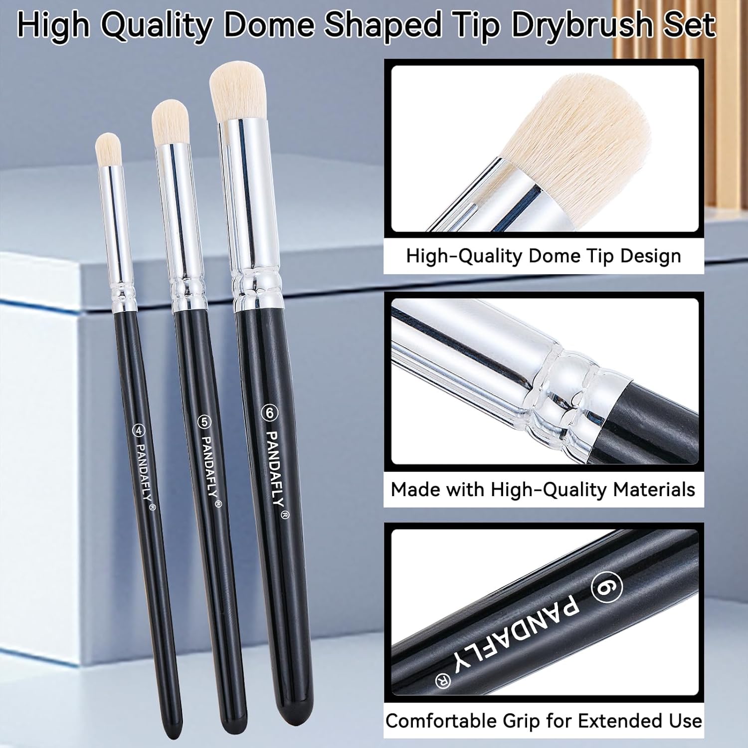 PANDAFLY Drybrush Brush Set 3 Sizes for Acrylic Watercolor Model Painting - Image 2