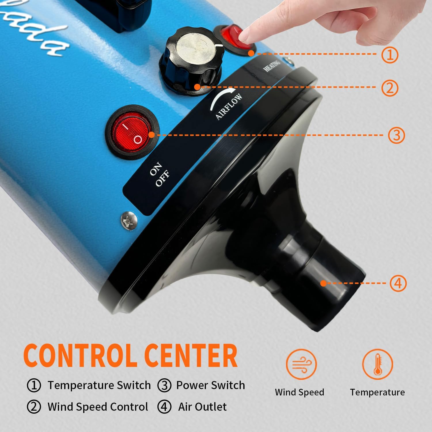 Professional High-Velocity Dog Grooming Dryer 2000W Adjustable Speed & Temperature with 4 Nozzles - Image 4
