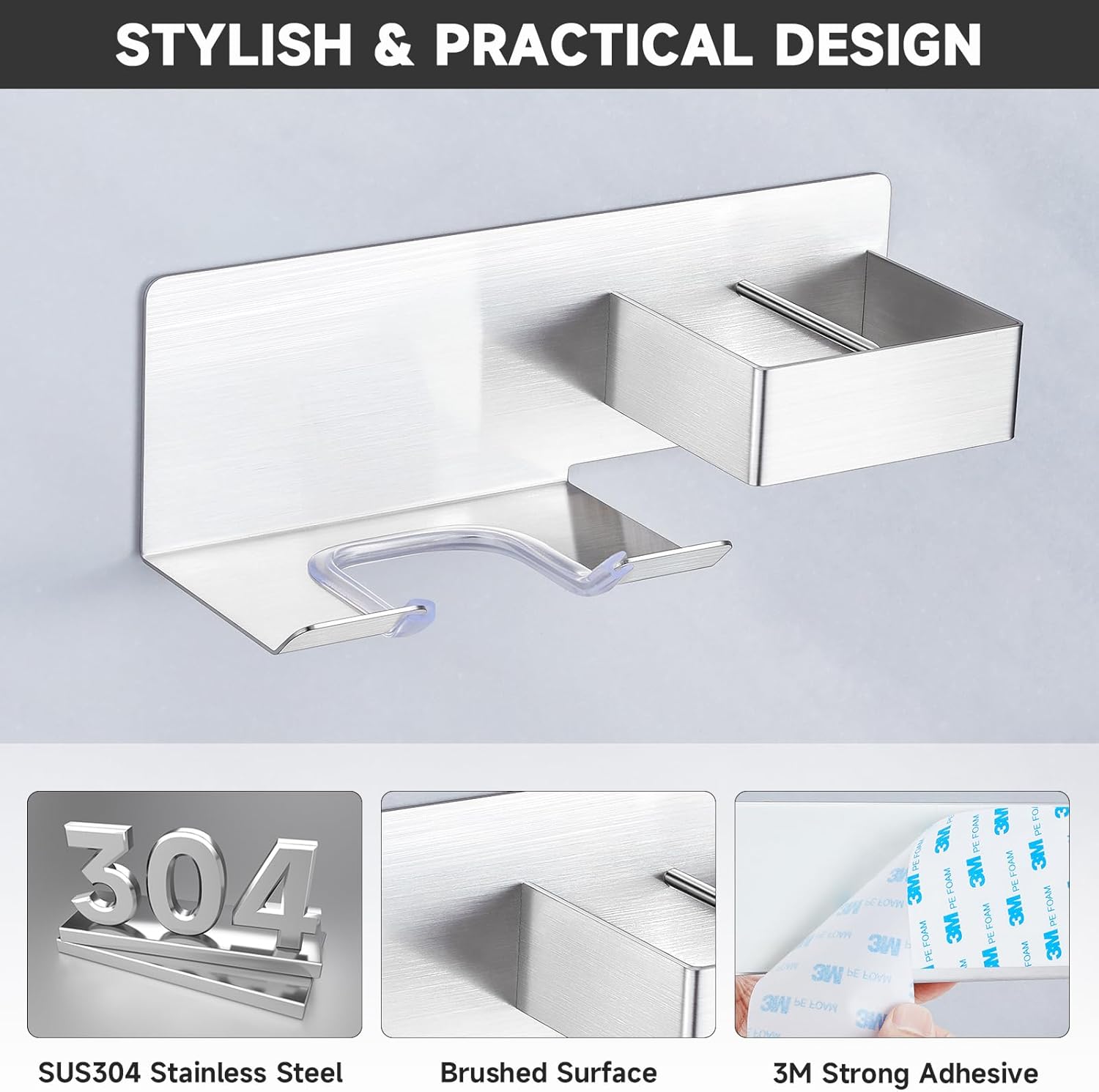Stainless Steel Wall Mount Organizer for Hair Dryer and Curling Iron - Image 3