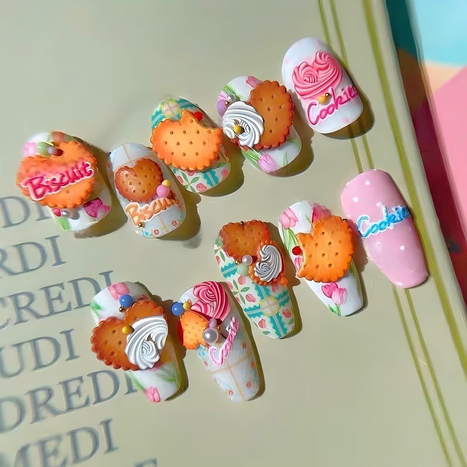 Dedyel 3D Self-Adhesive Food Nail Art Stickers for Women Girls Kids - Cake Donut Ice Cream Cookies Fruit Bread - Image 5