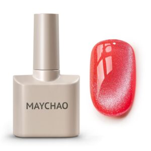 MAYCHAO 15ML Cat Eye Gel Nail Polish 1Pc Coral Pink Gel Polish with Magnet Soak off Holographic Magnetic Nail Polish for Nail Art Manicure Salon DIY at Home, 0.5 OZ