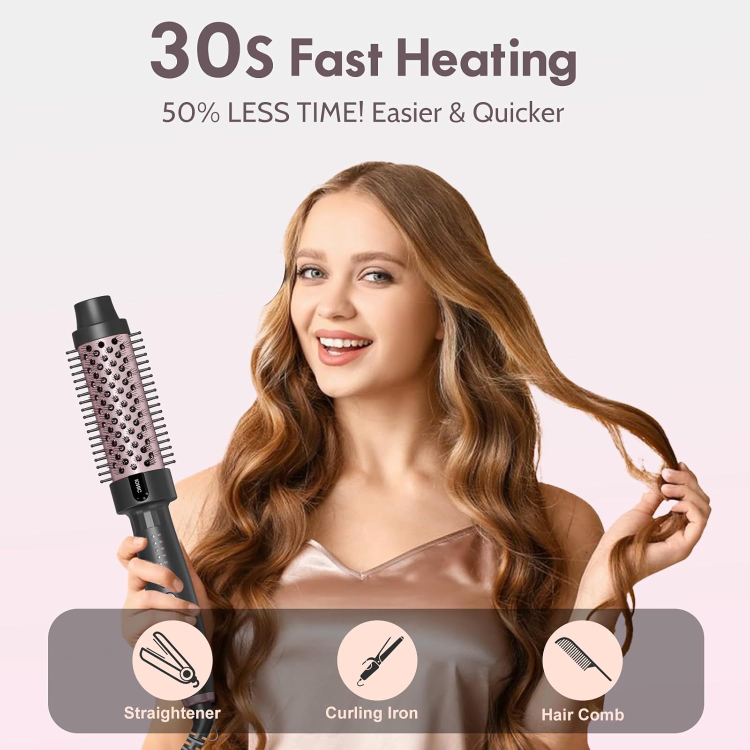 1.5 Inch Thermal Curling Brush with Fast Heating, 5 Temp Settings, Negative Ion Technology, Rose Gold - Image 4