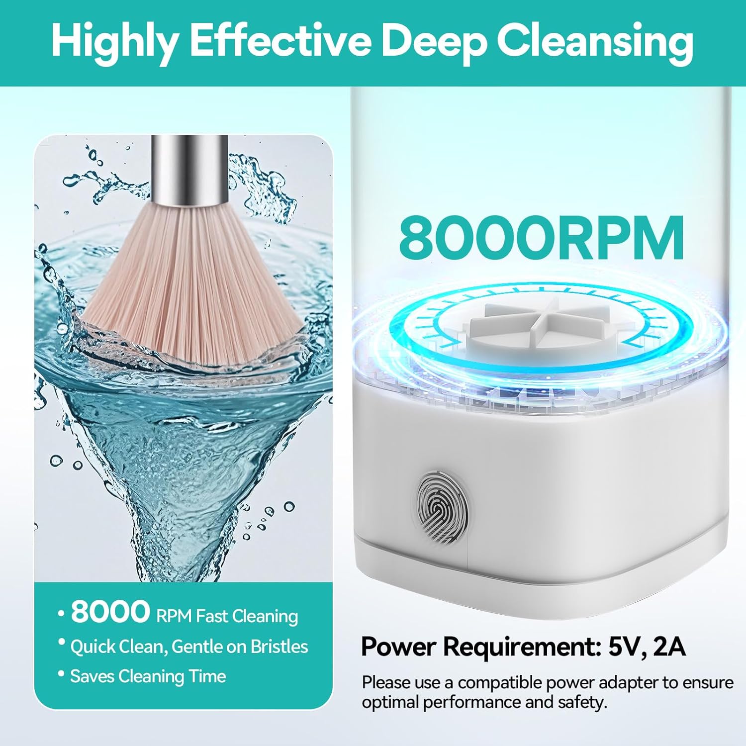 Automatic Electric Makeup Brush Cleaner 8000 RPM Speed with Multi-Size Silicone Holder - Image 2