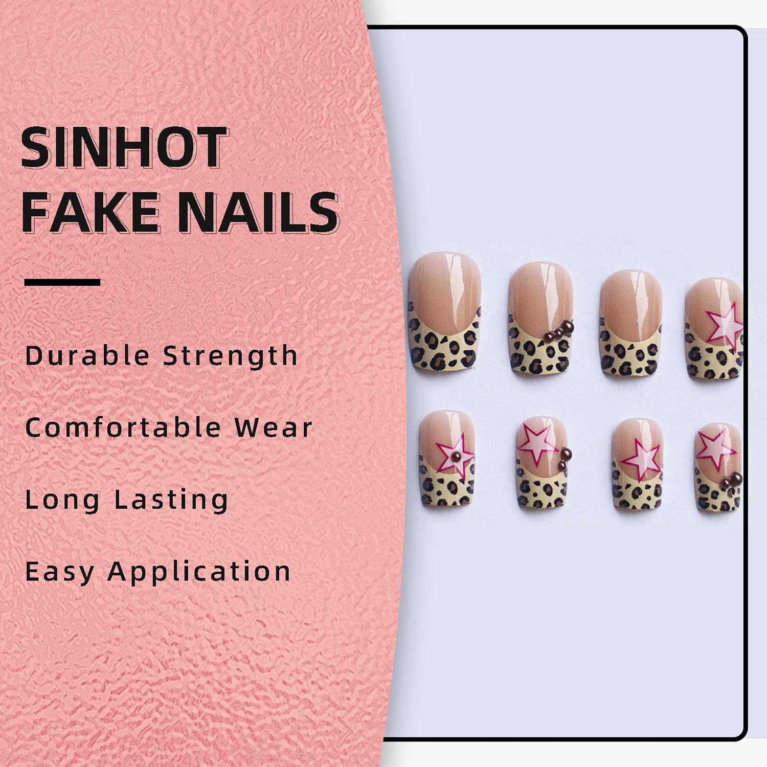 SINHOT Medium Square Press On Nails 24 Piece Glossy Leopard Print Acrylic Design - Image 7