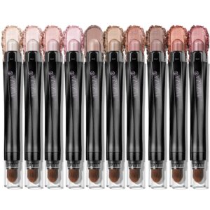 10PCS Eyeshadow Stick,Shimmer And Matte Brown Metallic Cream Eyeshadow Pencil Crayon with Smudge-proof & Waterproof, Eye Brightener Stick, Ideal Gift for Women- Love's Gifts