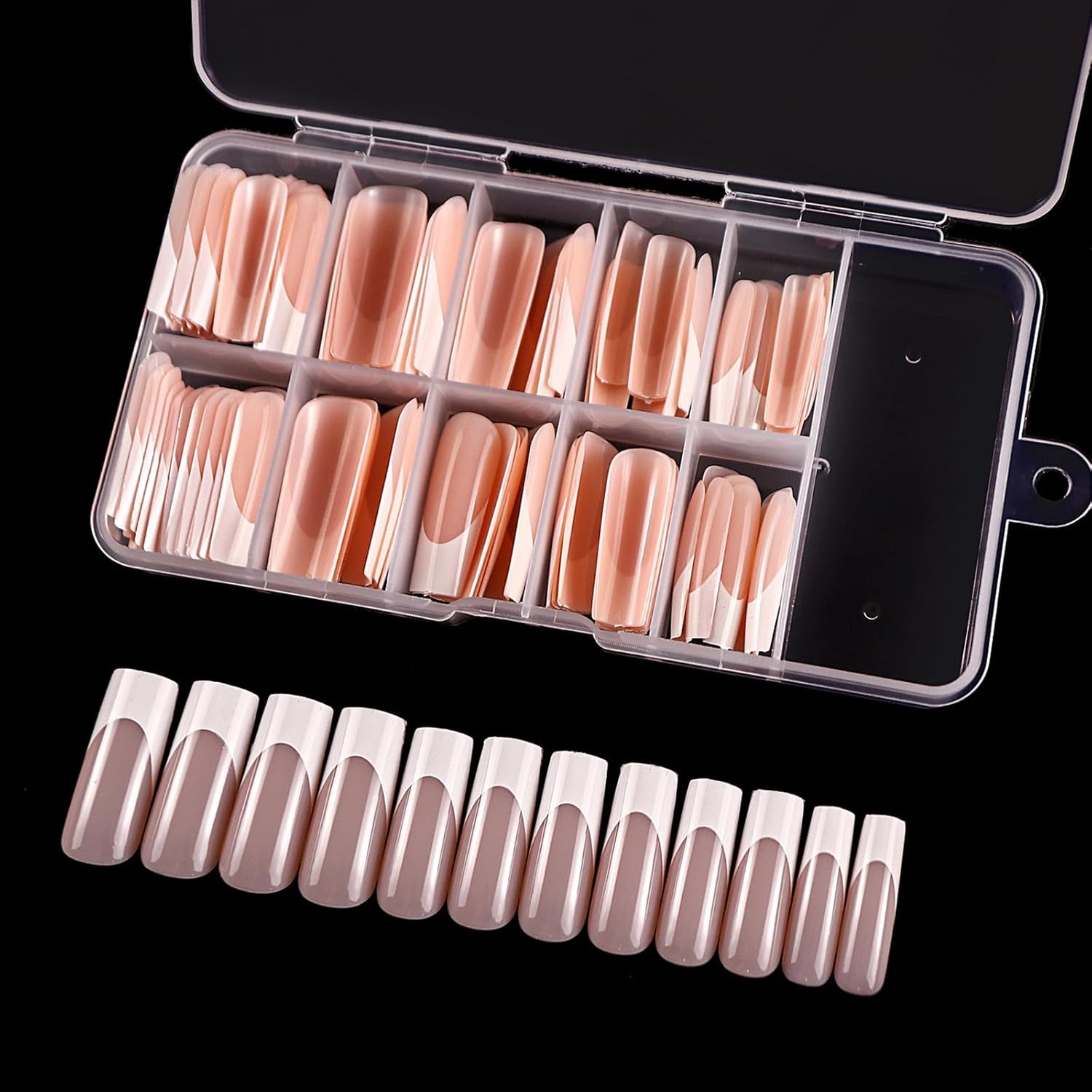 Long White Glossy Square French Tip Press on Nails Full Cover 120 Pcs Manicure Kit - Image 2