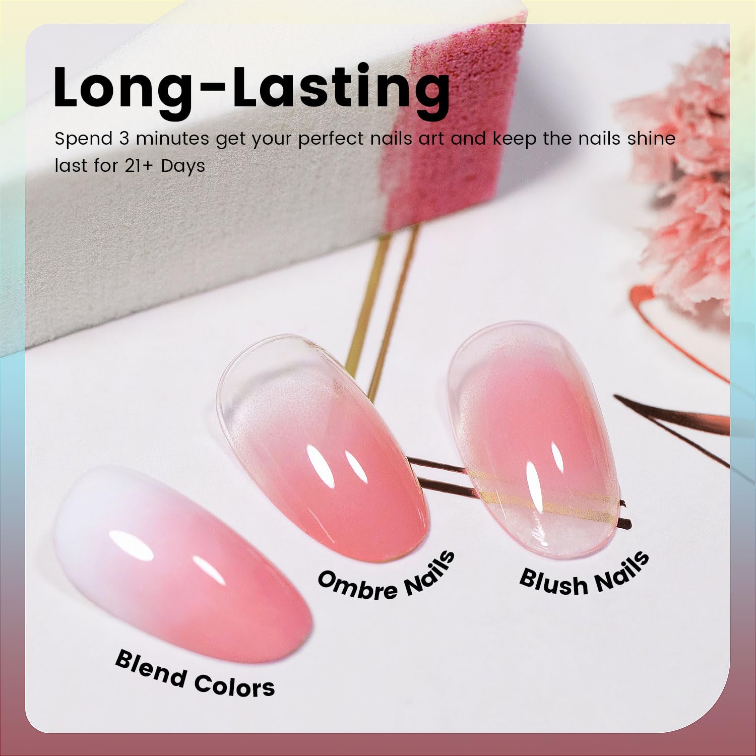 RARJSM 6Pcs Ombre Gel Polish Set with Sponges and Nail Brush for DIY Nail Art - Image 5