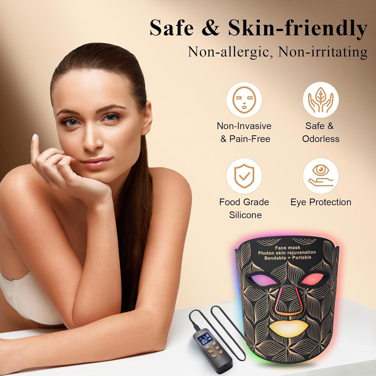 7-in-1 Portable LED Red Light Therapy Mask Rechargeable with 850NM Near-Infrared Black - Image 7