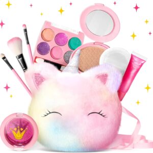 ULOVEME Kids Washable Makeup Kit for Girls 4-6 with Small Coin Purse(5.5x5.25in) - Real, Non Toxic Make Up Toy Gift- Umicorn Gift Set (Rainbow Coin Purse)