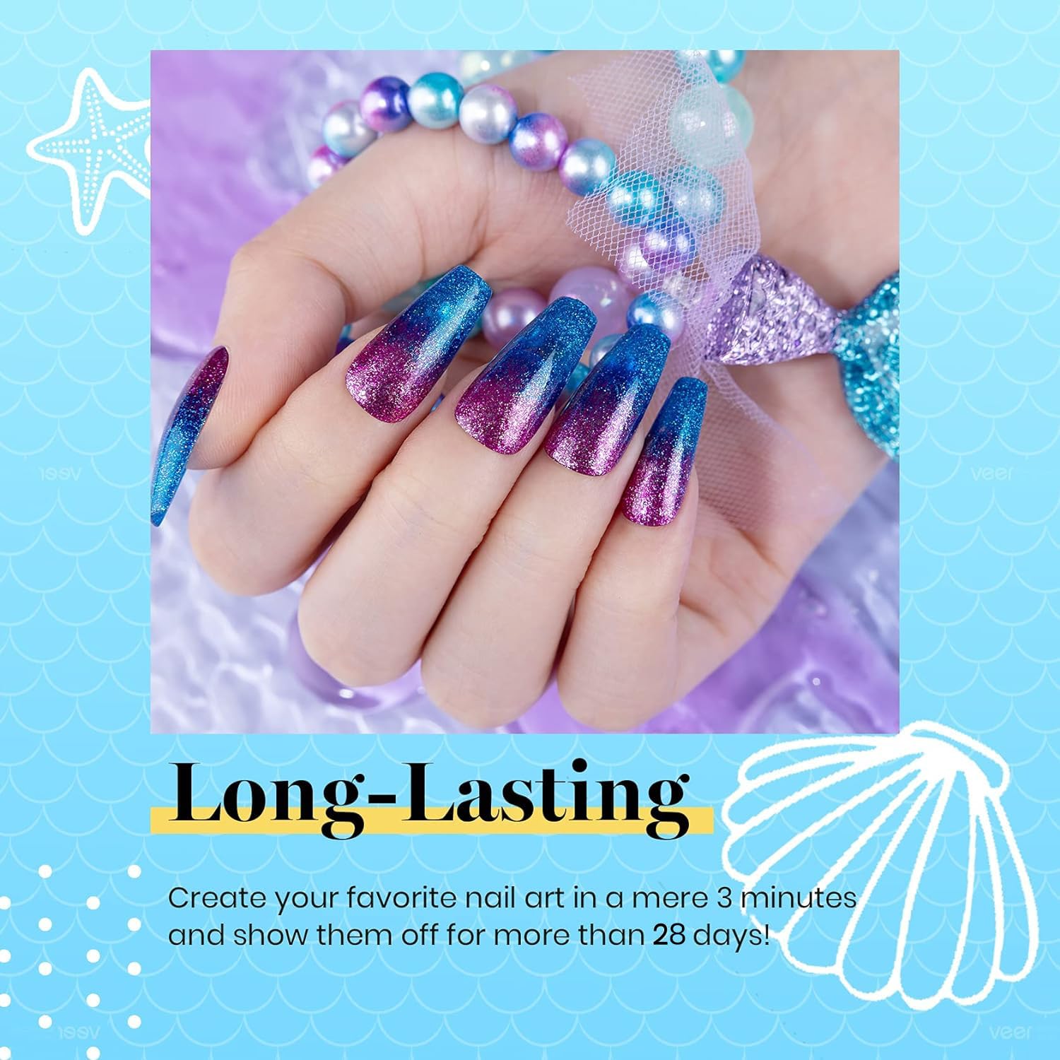 Beetles 20 Color Mermaid Gel Nail Polish Set with Base and Top Coat for Summer Nail Art - Image 3