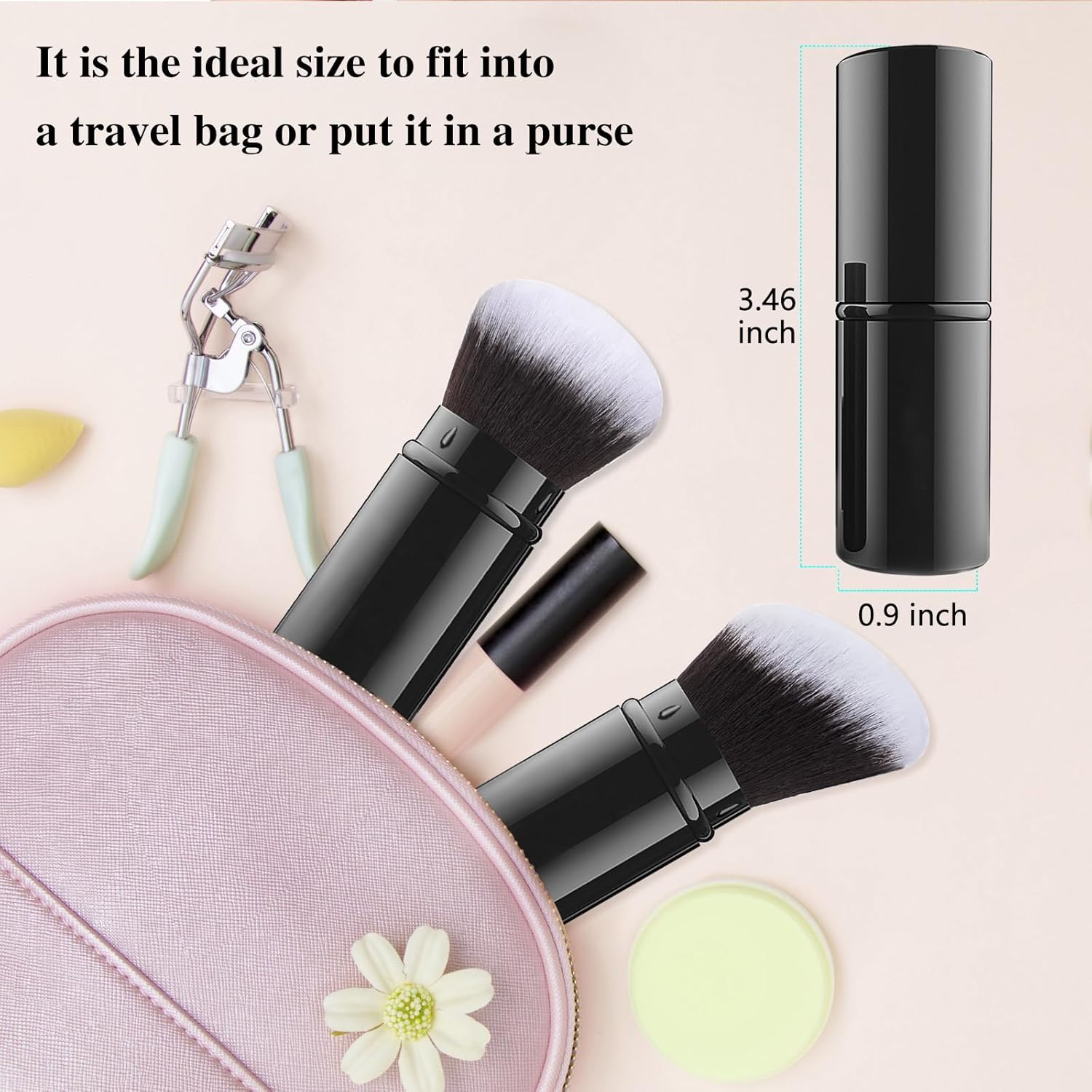Falliny 2 Pack Retractable Makeup Brush Set, Travel Kabuki Blush and Powder Brushes with Covers - Image 6