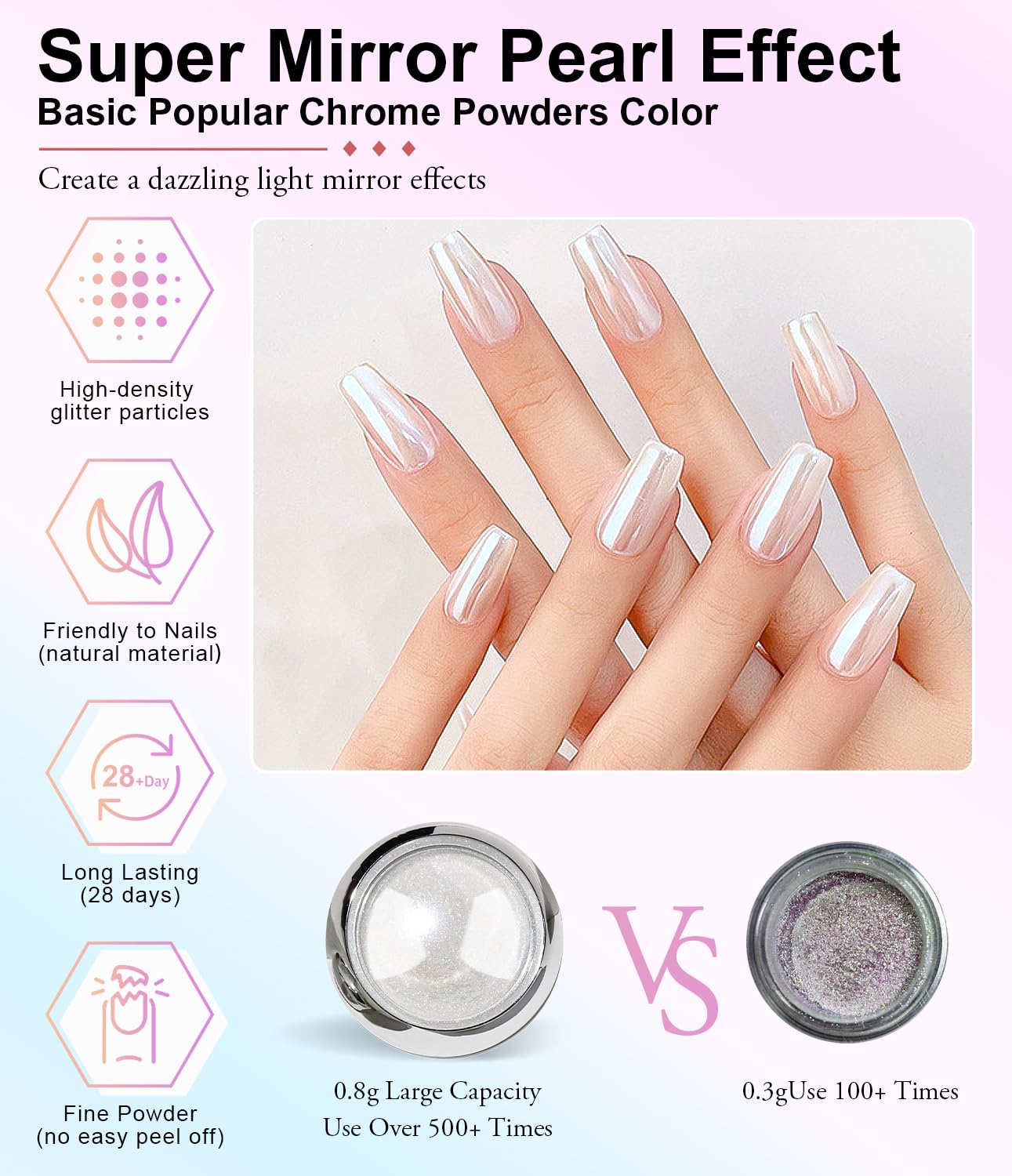 Pearl Chrome Nail Powder BISHENGYF 10g for DIY Nail Art with Super Mirror Effect - Image 4