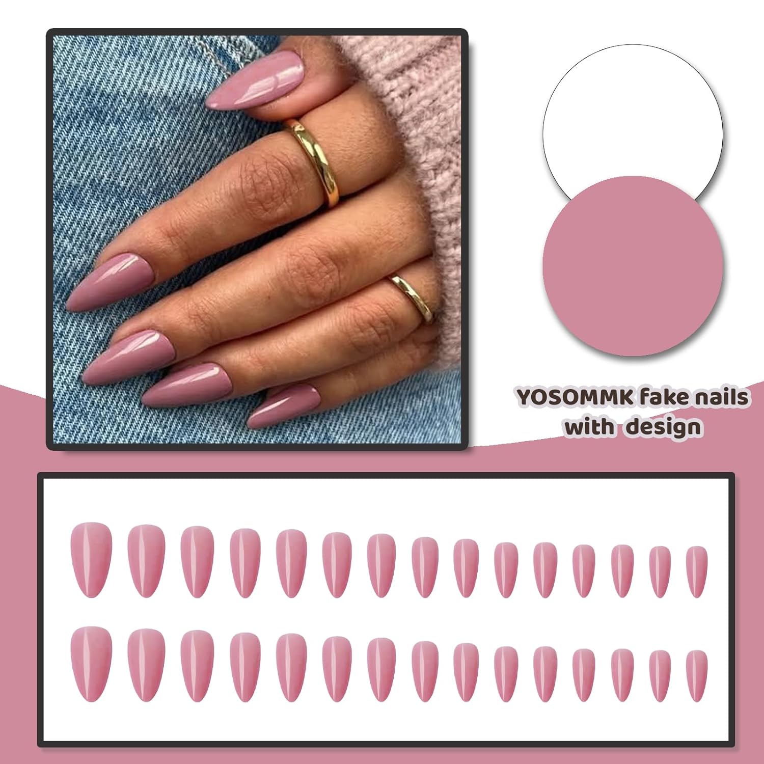 Glossy Light Purple Medium Almond Acrylic Press-On False Nails for Women - Image 4