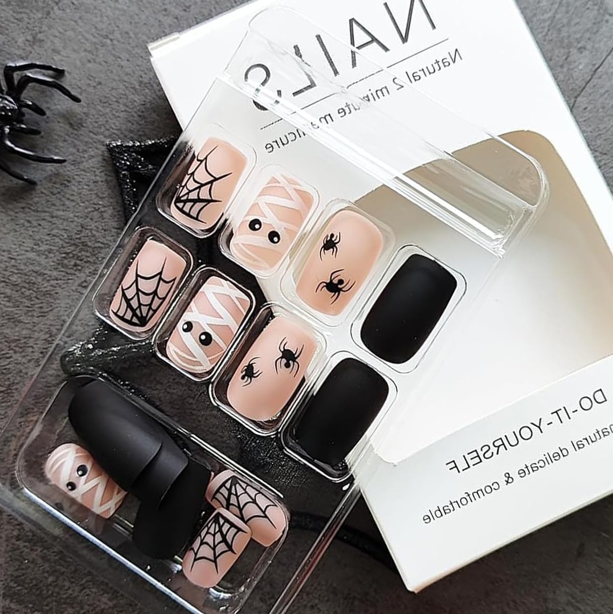 Short Square Halloween Press on Nails with Spider Web Designs 24Pcs - Image 5