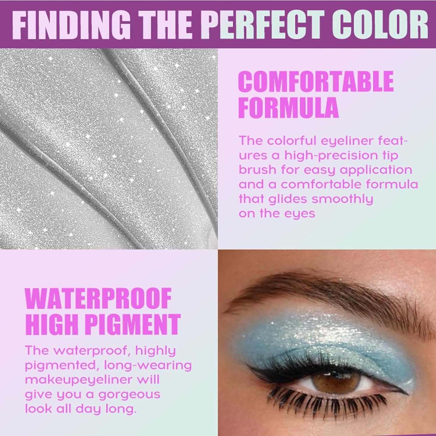 Silver Diamond Shimmer Glitter Eyeshadow 02, 0.17 fl oz, Long Lasting Wear - Image 3