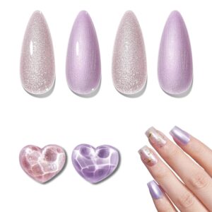 AZUREBEAUTY Sparkle Purple Nail Polish Set Quick Dry Pink Pastel Glitter 2 Colors Nail Lacquer Natural Infinite Shine DIY Salon Home Women Gifts 2Pcs 0.34oz