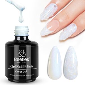 Beetles Pearl Gel Nail Polish, 15ml Pearl White Glitter Blue, Soak Off Shimmer Nail Art Crystal Snowflakes Manicure Salon DIY Home UV Gel Nail Art Design