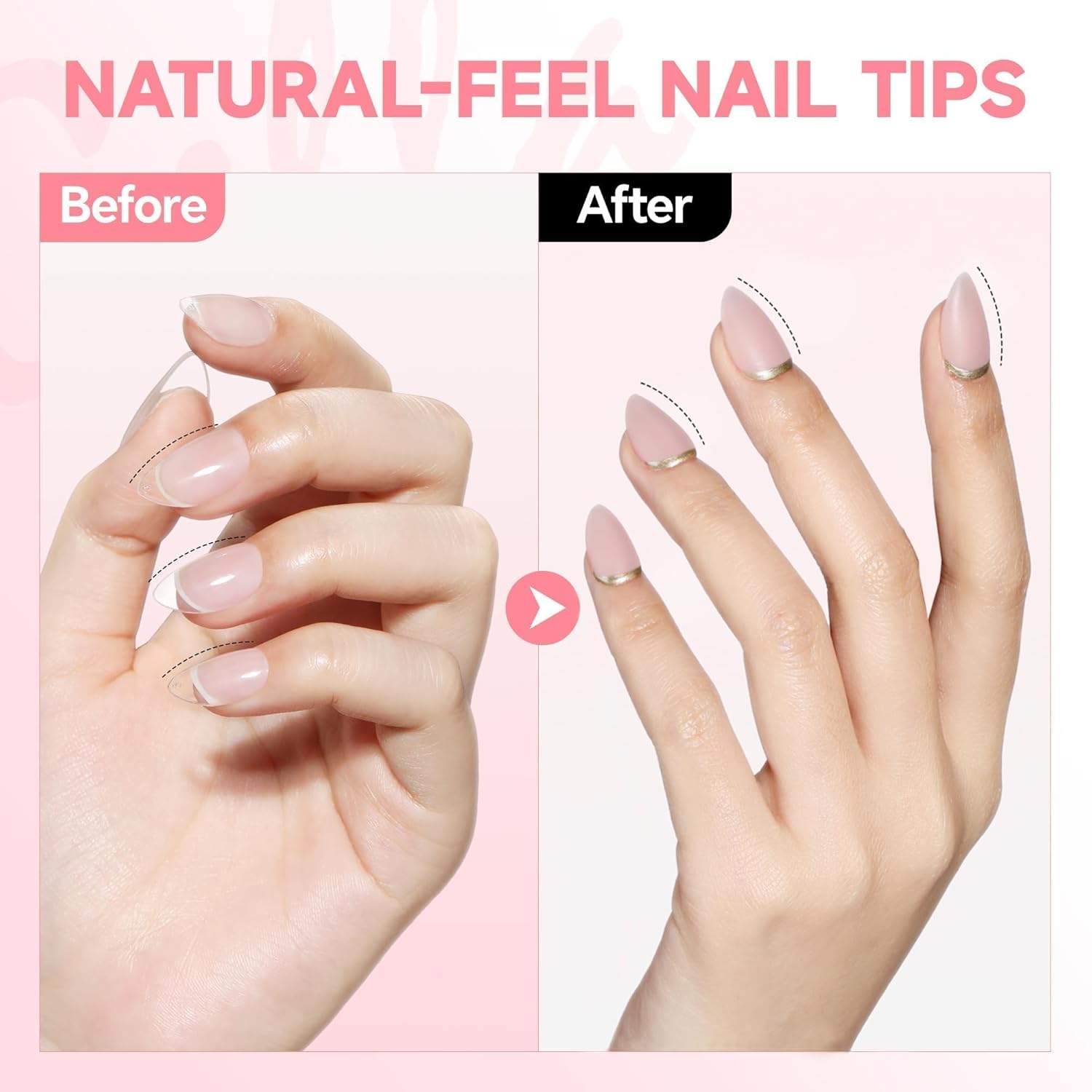 UNA GELLA 330-Piece Short Almond Gel Nail Tips, Pre-Etched, 15 Flexible Sizes - Image 2