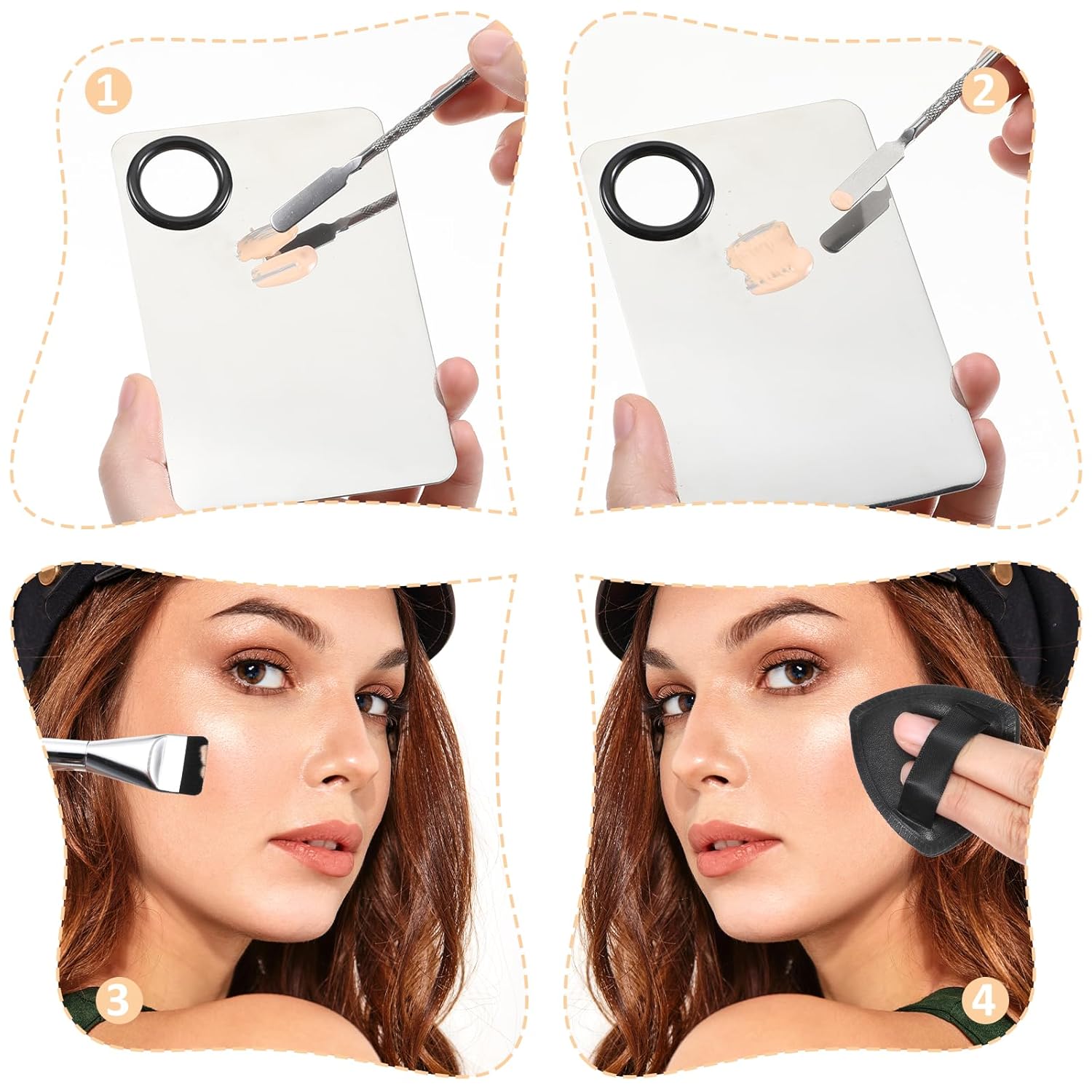 Professional Acrylic Makeup Palette with Black Powder Puff, Foundation Brush, and Spatula for Seamless Blending - Image 6
