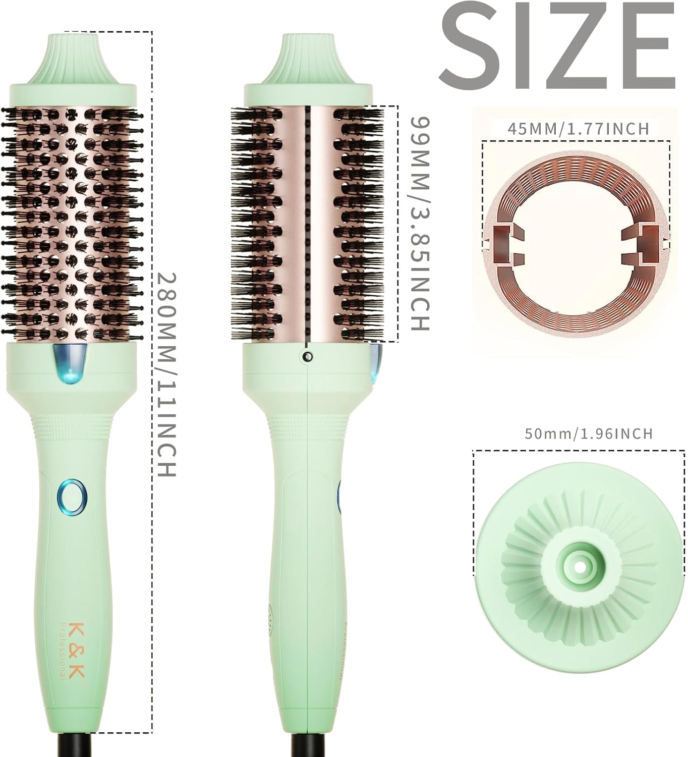 K&K Pro 1 3/4 Inch Ionic Heated Round Thermal Brush for Smooth Curls - Image 7