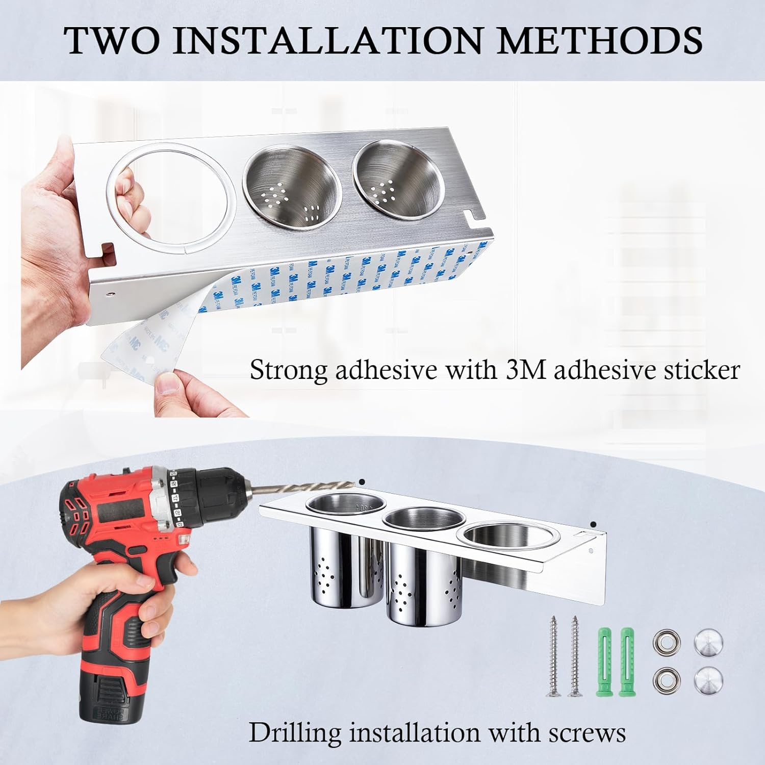 Wall Mounted Hair Tool Organizer with 2 Cups for Blow Dryer, Straighteners, and Curling Irons - Image 5