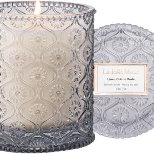 LA JOLIE MUSE Scented Candle, Scented Candles for Home, Linen Scented Candle, 6 oz 40 Hour Burn Time, Candle Gifts for Women & Men