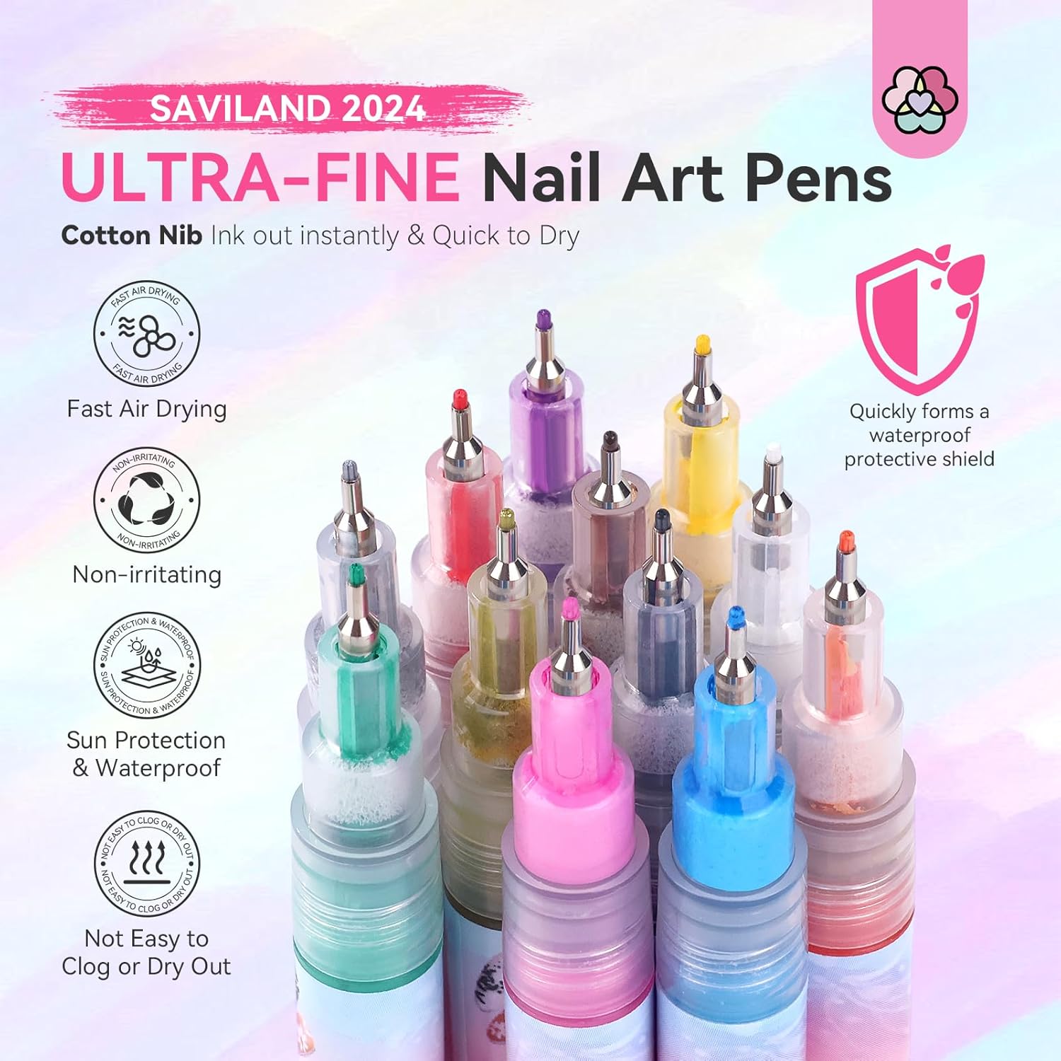 Saviland 12 Color Nail Art Pens Set 0.5mm Tip Quick Drying for DIY Designs - Image 6